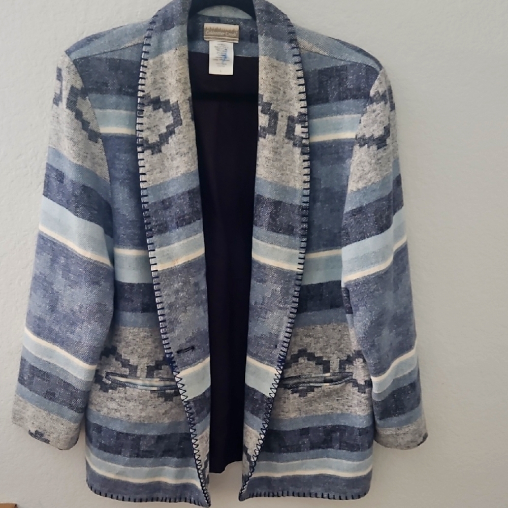 Coldwater Creek Blue and Gray Western Fleece Blazer SZ Large